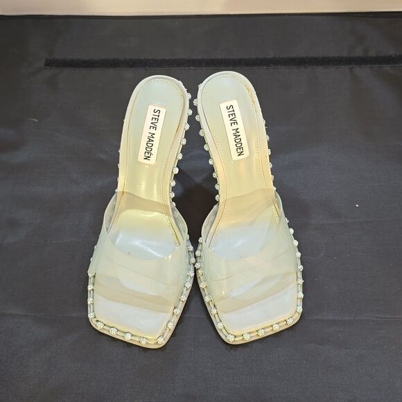 BRAND NEW STEVE MADDEN ZABRINA  OPEN-TOE SLIDE STILETTO HEEL WITH RHINESTONES - Picture 2 of 16